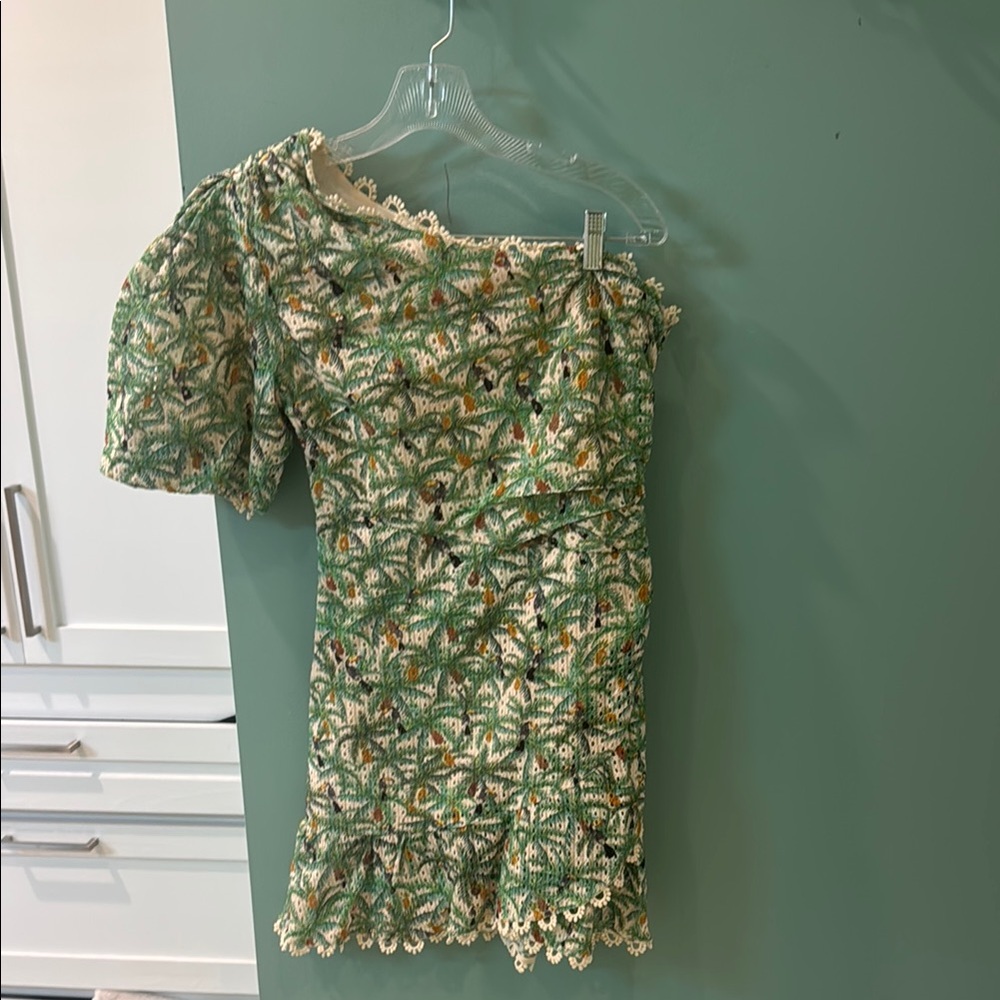 FARM Rio Green with parrots Mini Dress